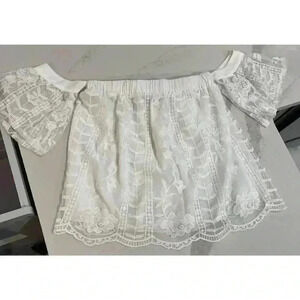 Francesca Collection Blue Rain White Lace Off Shoulder Blouse Women’s Size XS